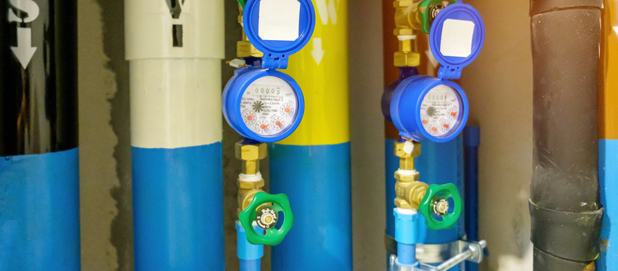 water pipe system and meter in building.