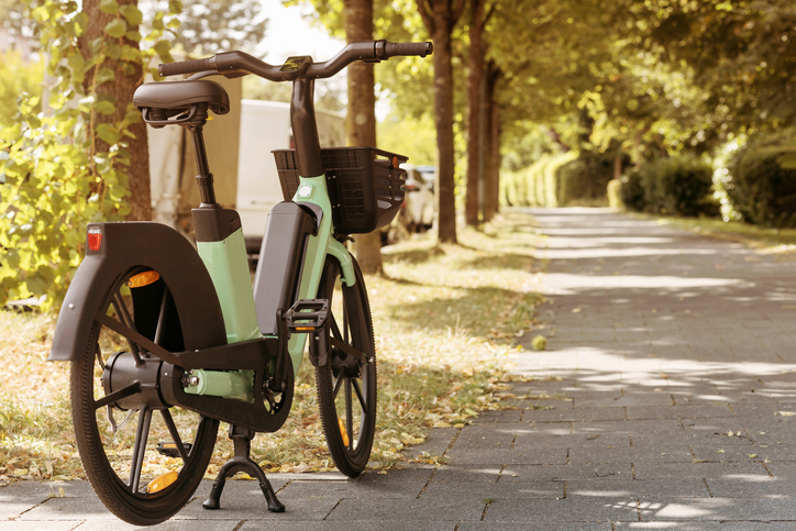 Electric bike in urban park background