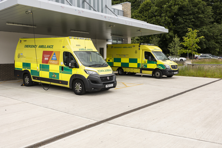Barrow in Furness united kingdom June 18 2022 Ambulances outside charging, electric vehicle