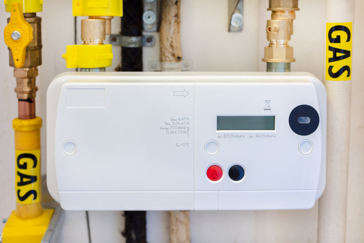 Newly installed Dutch smart gas meter with wireless connection to the energy supplier.
