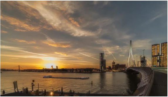 Landscape of Rotterdam's smart port in the Netherlands. 