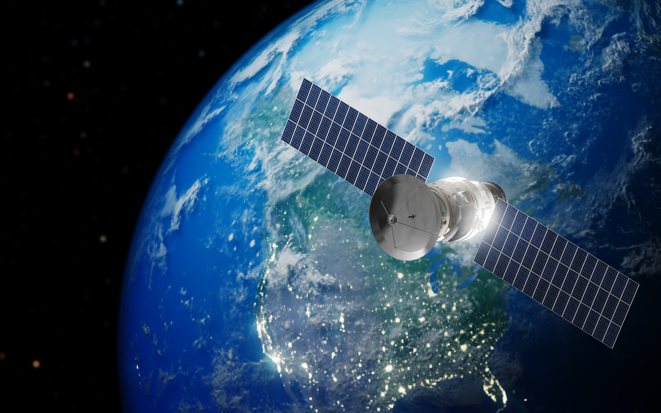GNSS satellite in orbit around Earth.