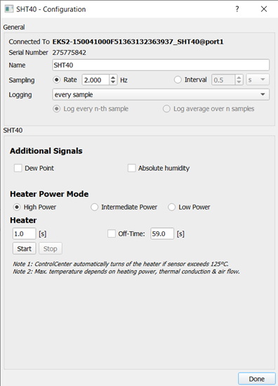 SEK-ControlCenter -- Configuring humidity sensor settings