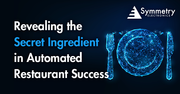 A blue digital fork, plate, and knife background for a blog that's "Revealing the Secret Ingredient in Automated Restaurant Success." 