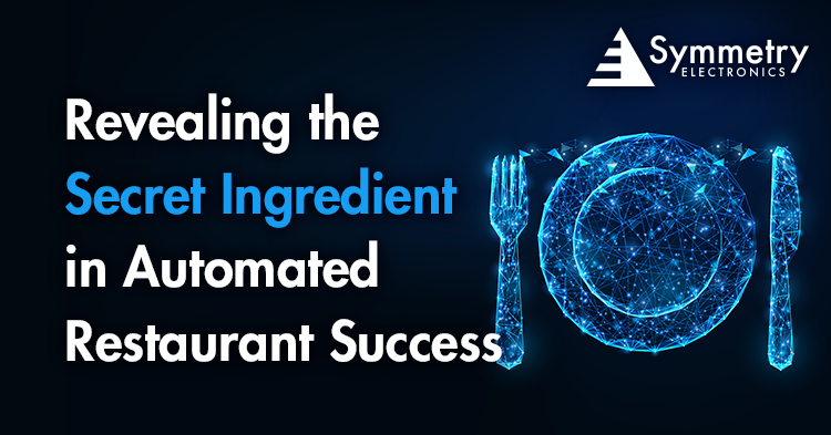 A blue digital fork, plate, and knife background for a blog that's "Revealing the Secret Ingredient in Automated Restaurant Success."